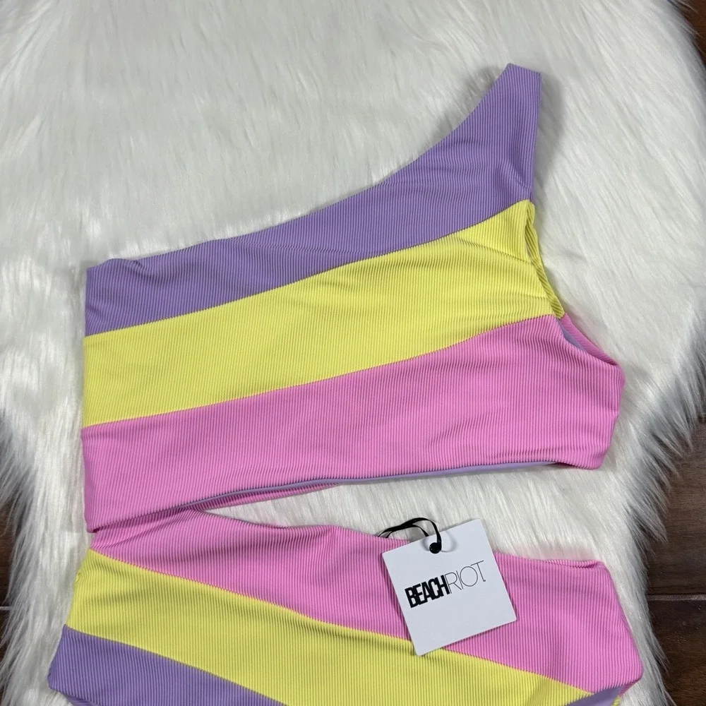 Beach Riot Womens Size Large Pink Yellow Purple Joyce Cut Out One Piece Swimsuit - Picture 2 of 11